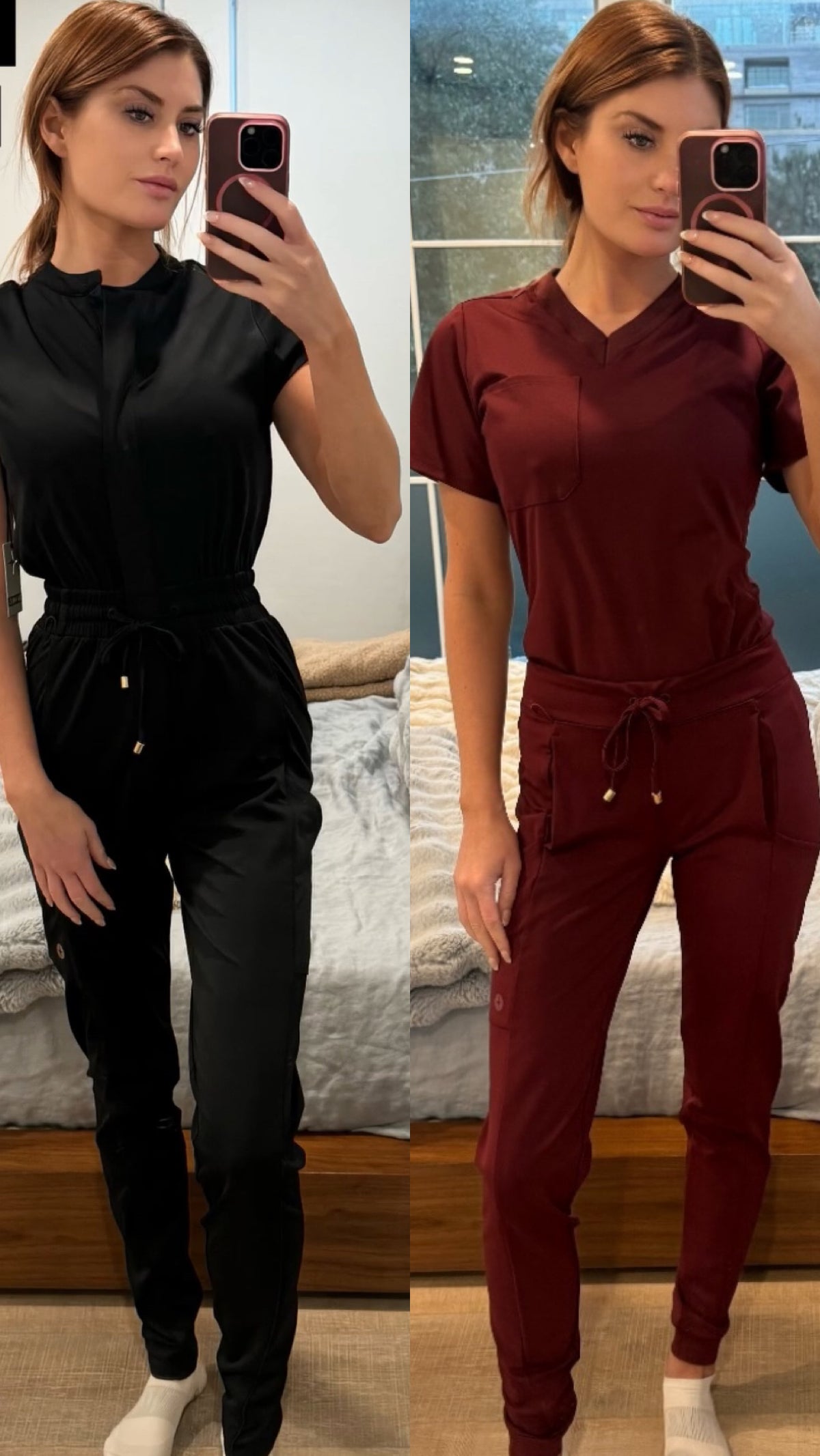Women's Burgundy V-Neck Scrub Top