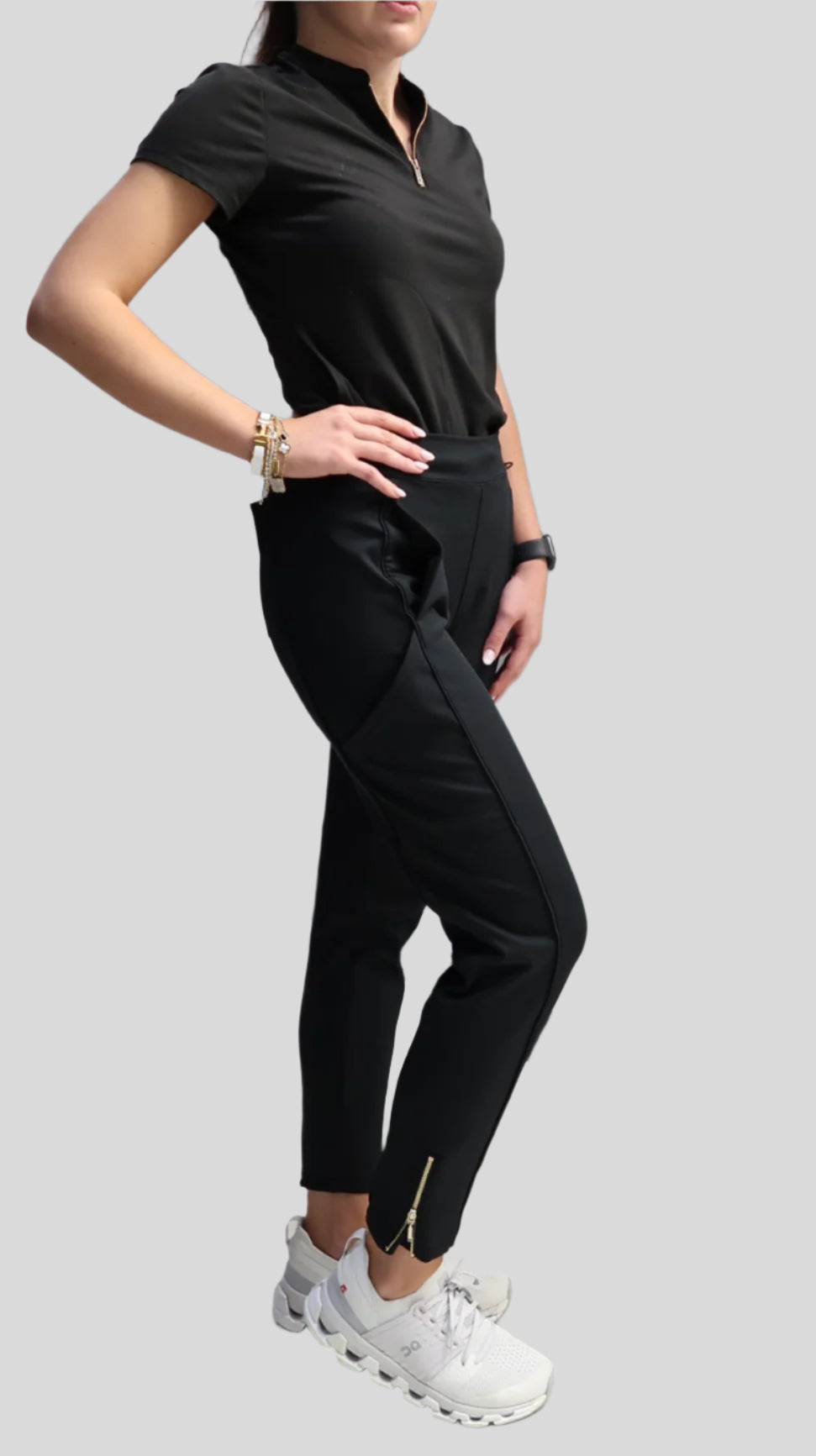 Women's High Waisted, Straight Leg Zip Scrub Pants - Black