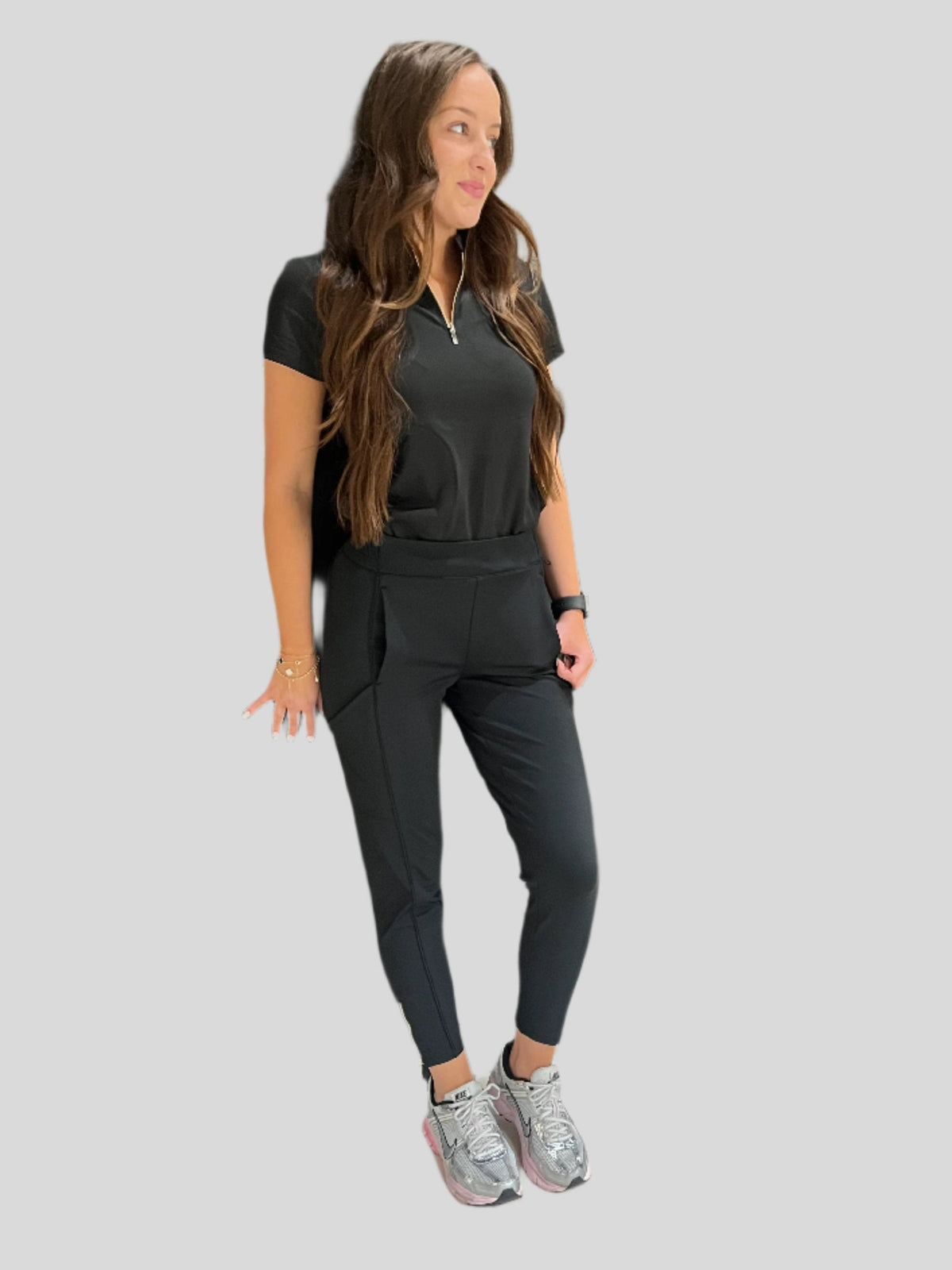 Women's High Waisted, Straight Leg Zip Scrub Pants - Black
