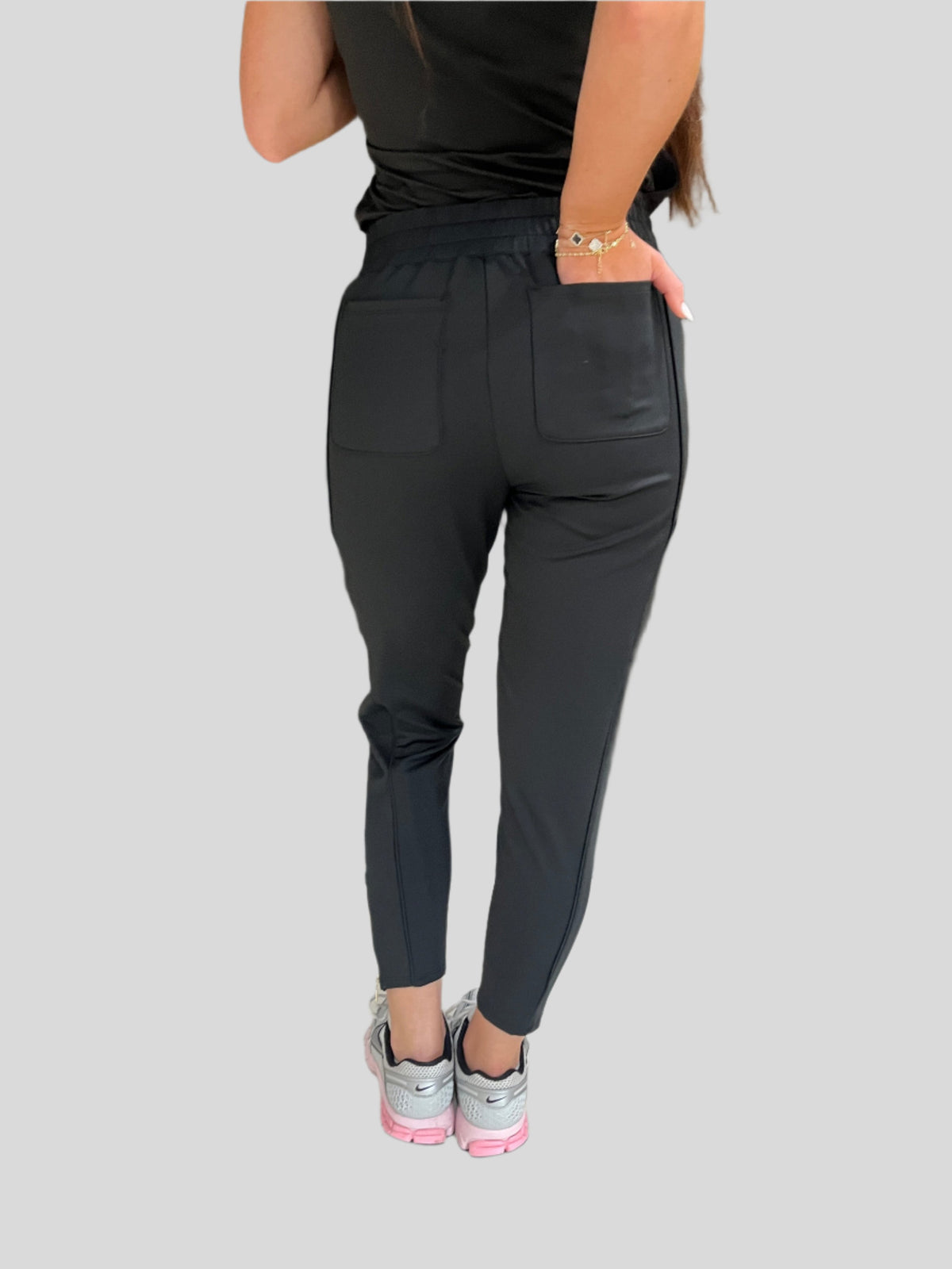 Women's High Waisted, Straight Leg Zip Scrub Pants - Black