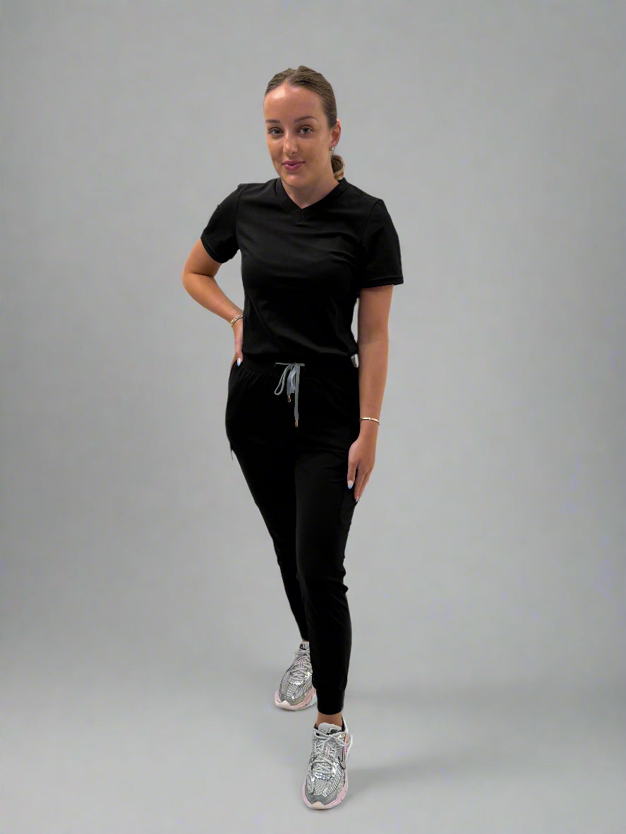 Women's Black Cargo Joggers - Grey Details