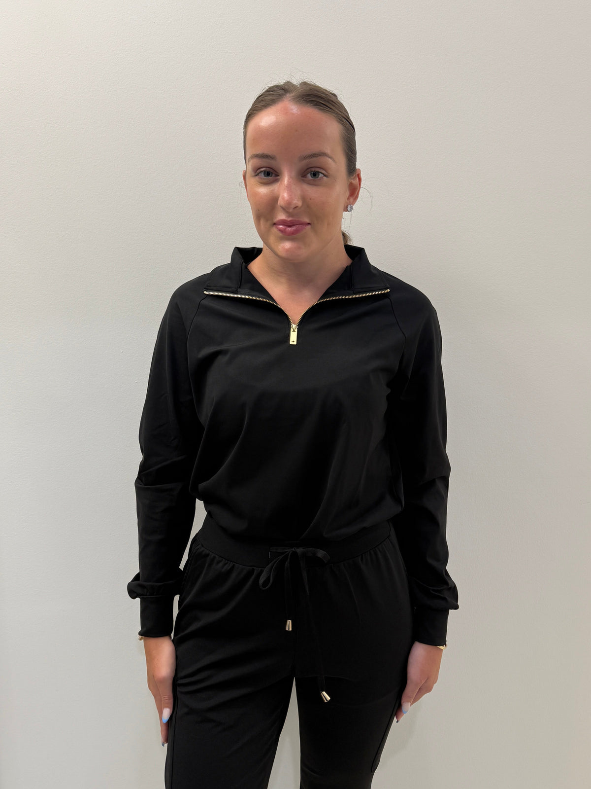 Women's Black Cargo Joggers - Black & Gold Details