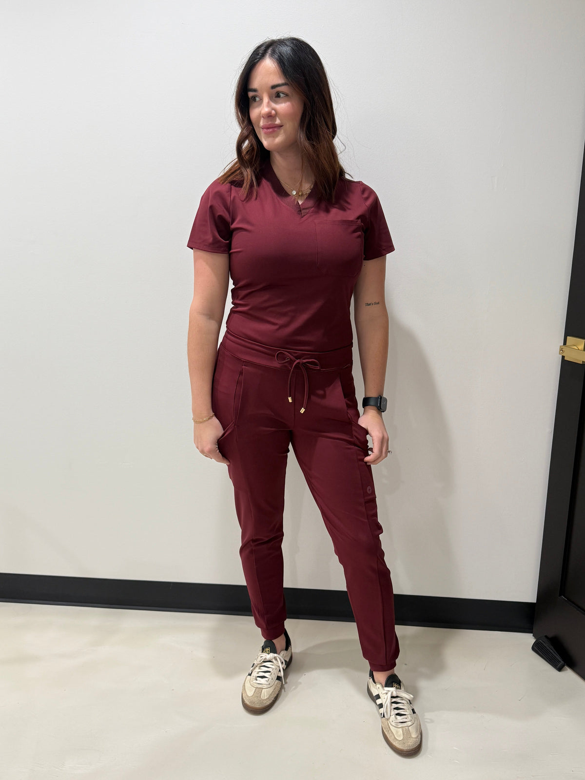 Women's Burgundy V-Neck Scrub Top