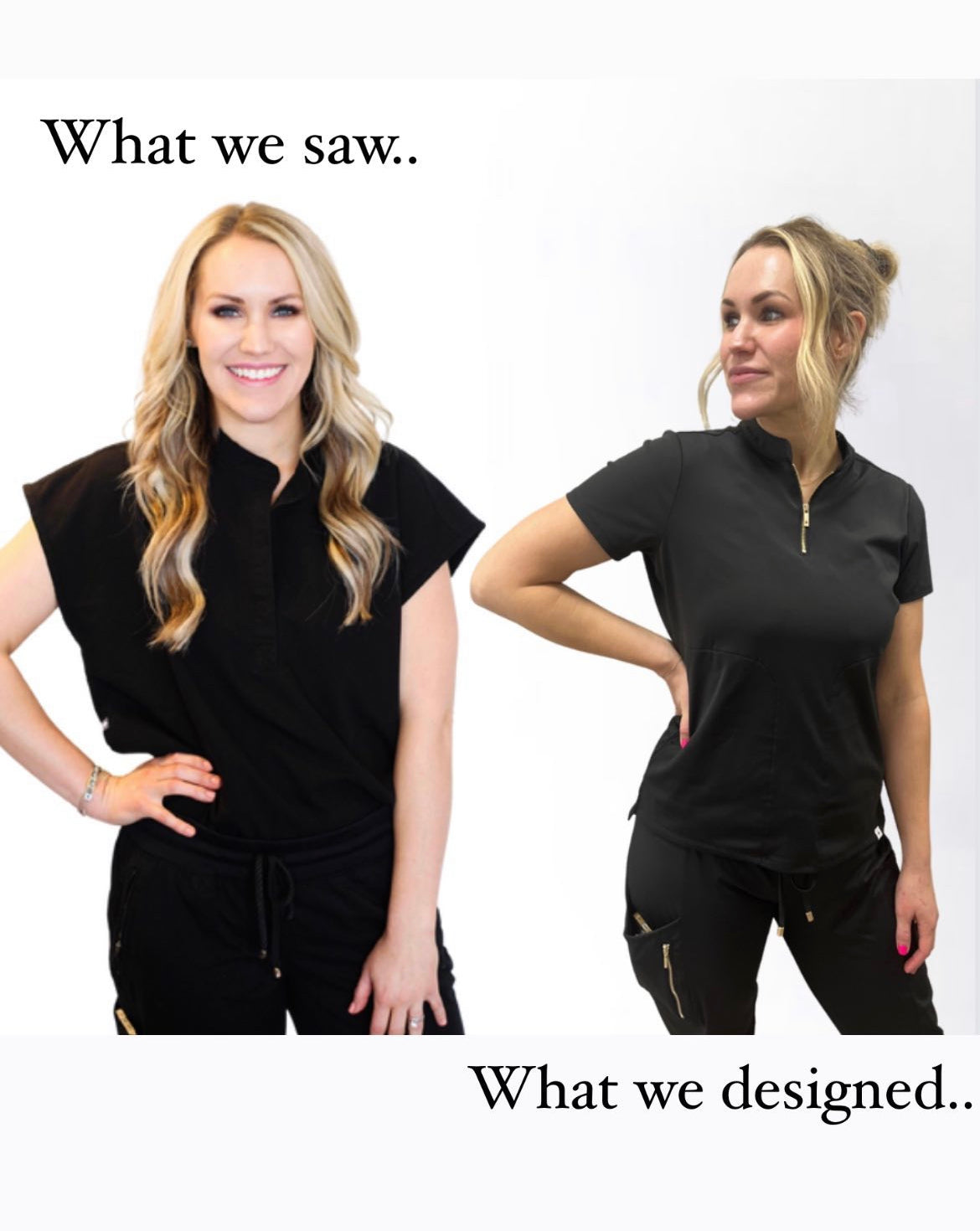 Women's 1/2 Zip Scrub Top- Black