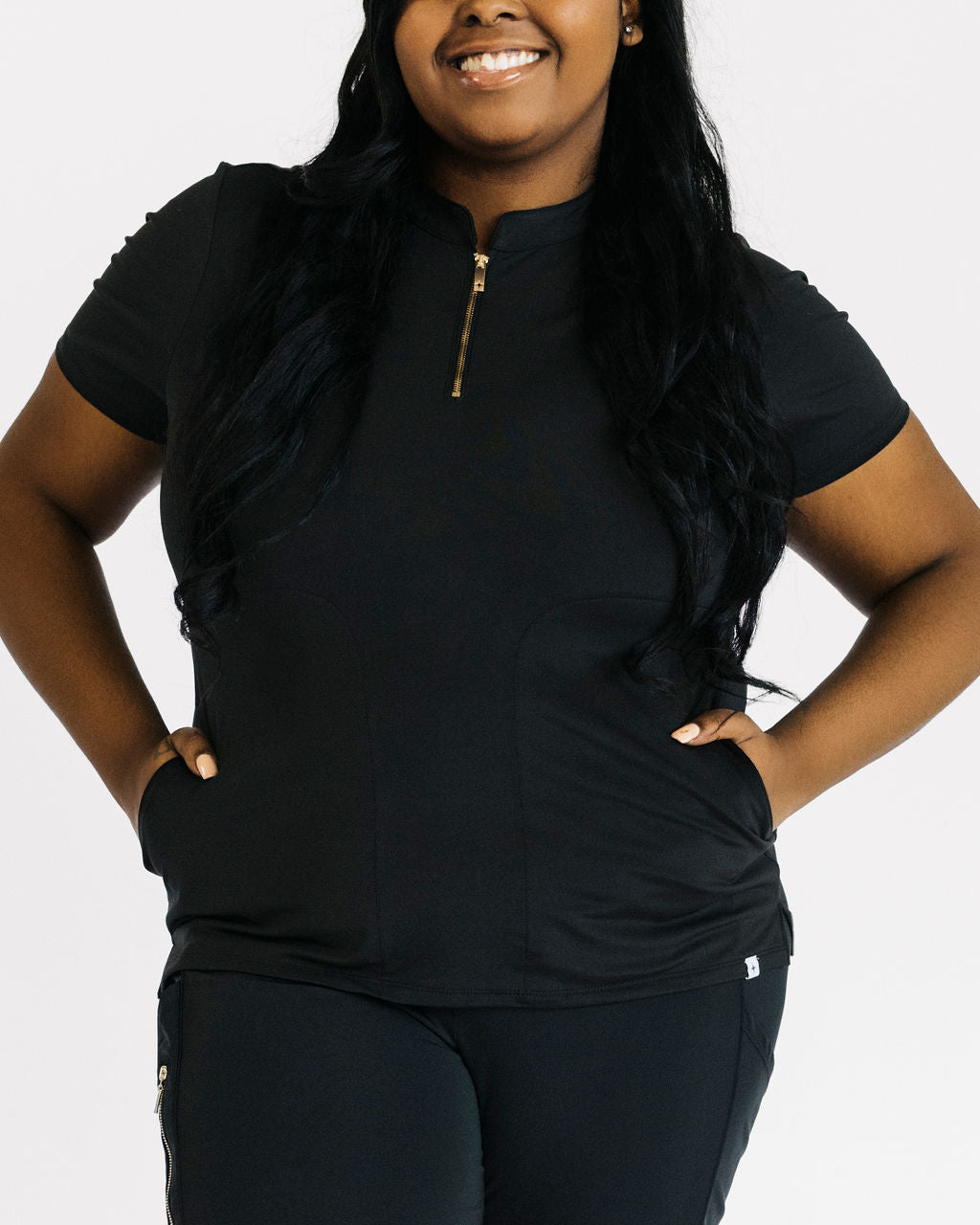 black scrub top