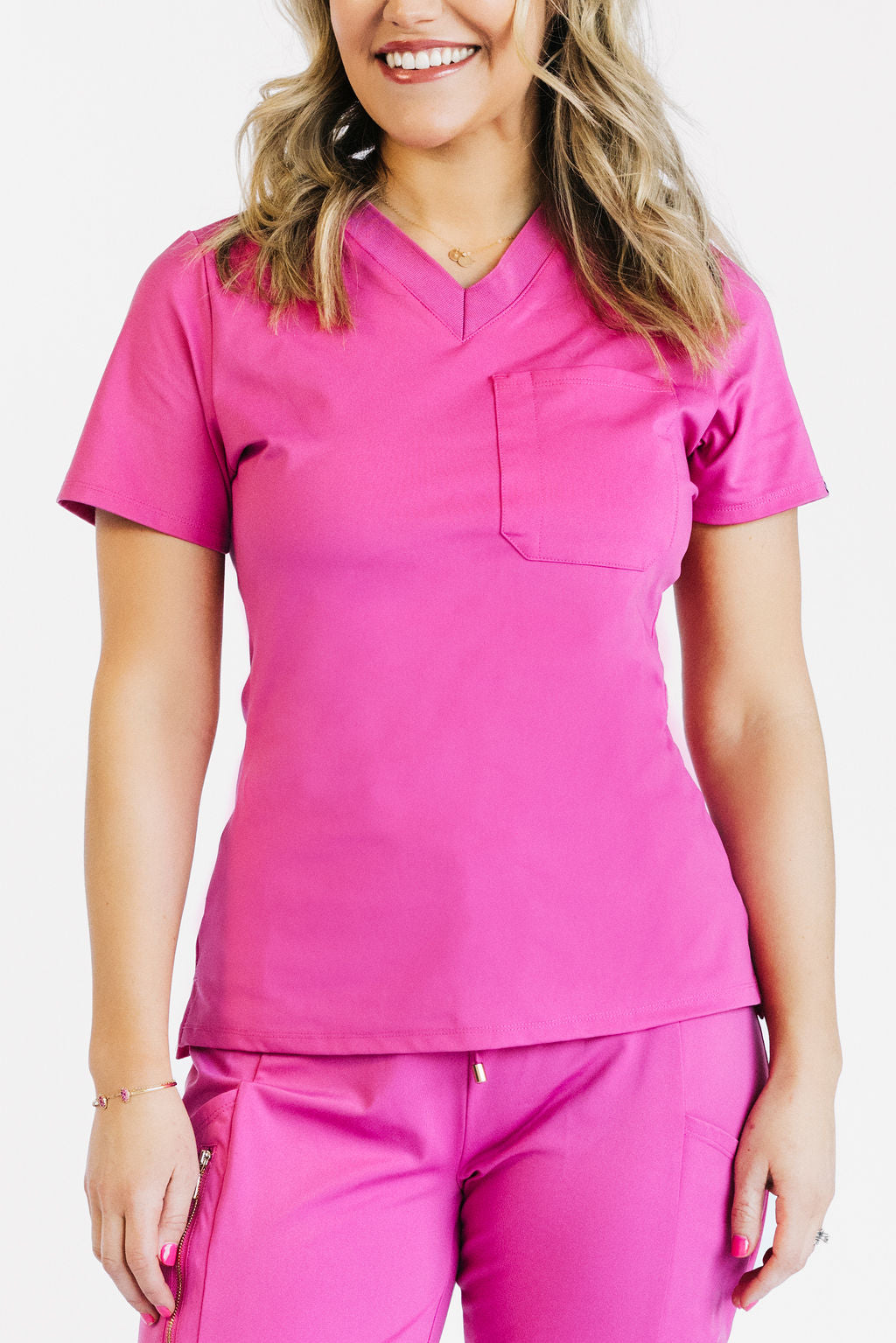 Women's Hot Pink V-Neck Scrub Top
