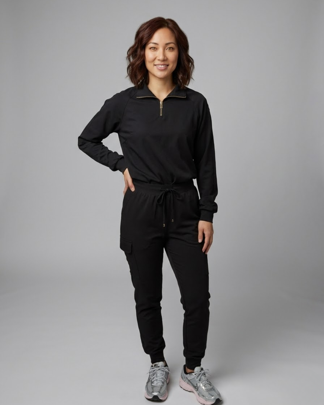 Women's Scrub Active Pullover - Black & Gold Details