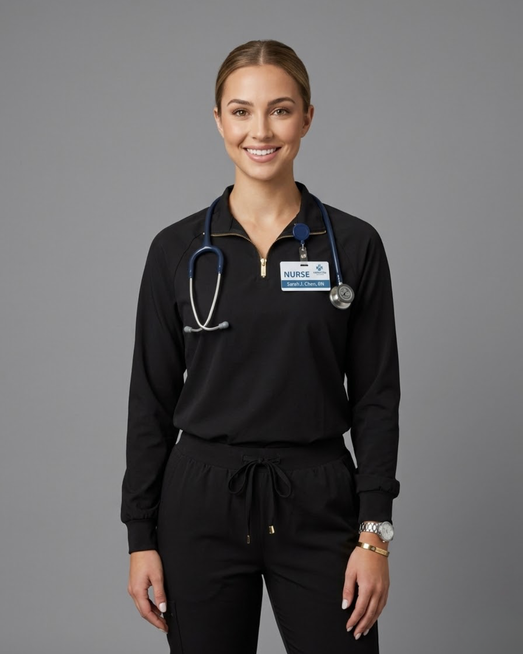 Women's Scrub Active Pullover - Black & Gold Details