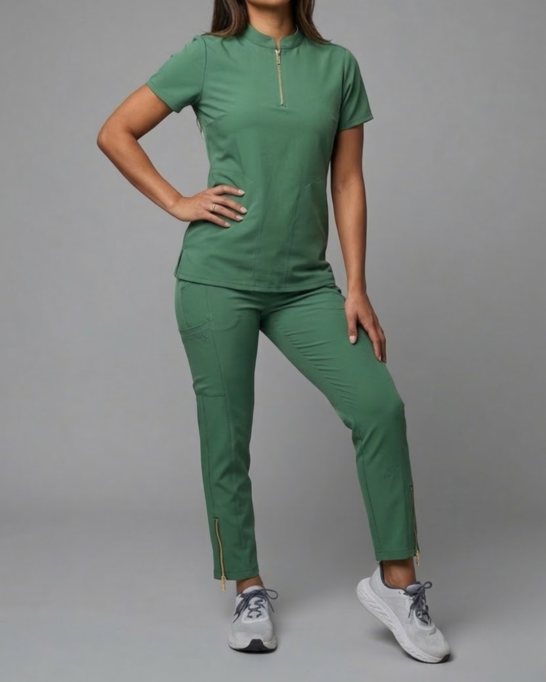 Women's High Waisted, Straight Leg Zip Scrub Pants - Green