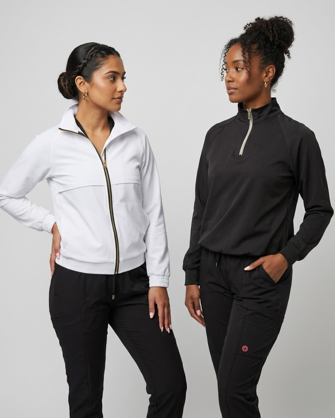Women's Scrub Active Pullover - Grey and Gold Details