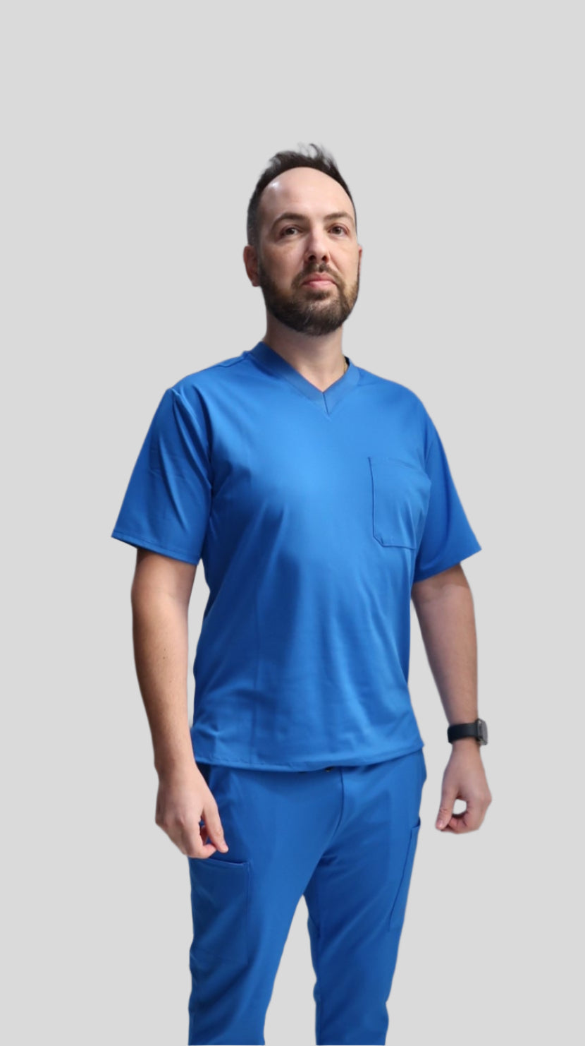 Men's Cobalt Blue V-Neck Scrub Top