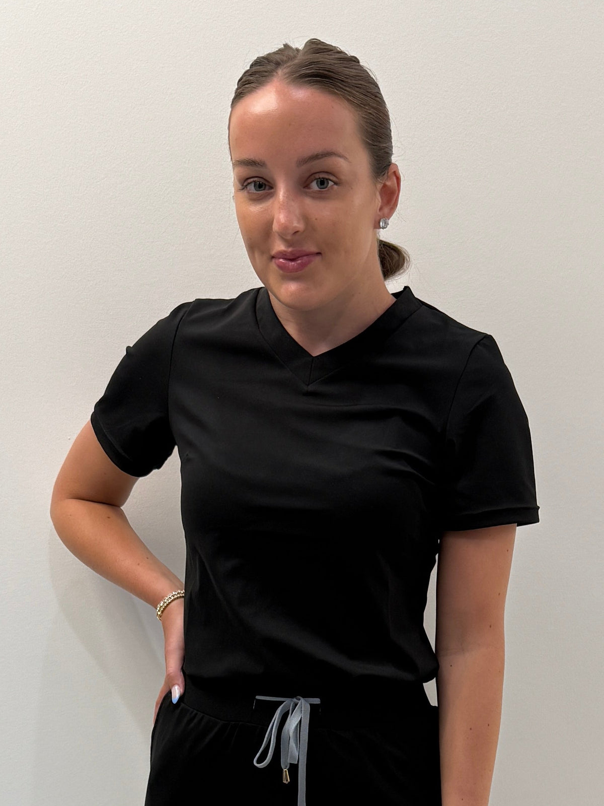 Women's Fitted Black V-Neck Scrub Top