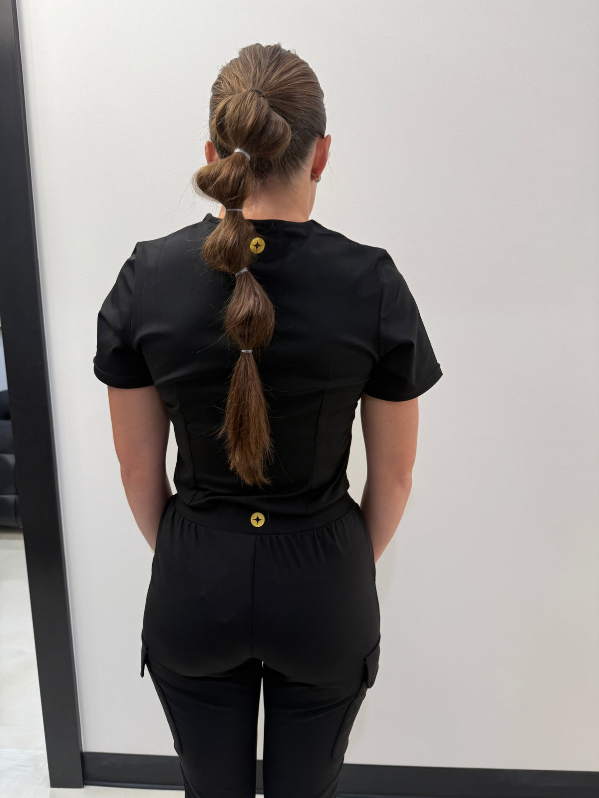 Women's Fitted Black V-Neck Scrub Top