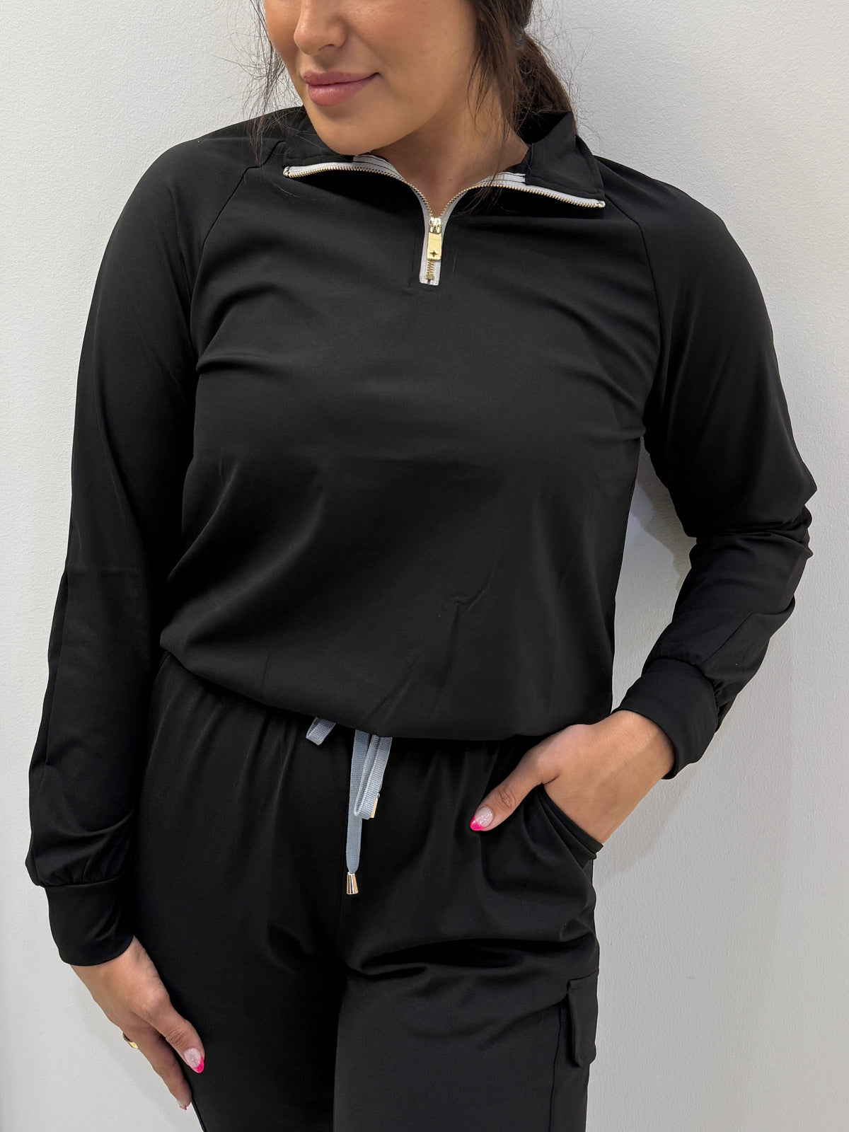 Women's Scrub Active Pullover - Grey and Gold Details