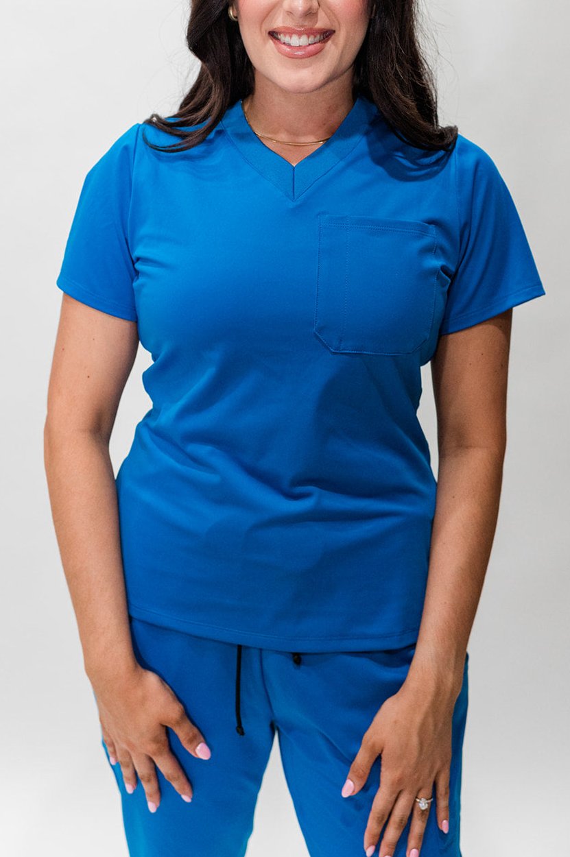 Women's Cobalt Blue V-Neck Scrub Top