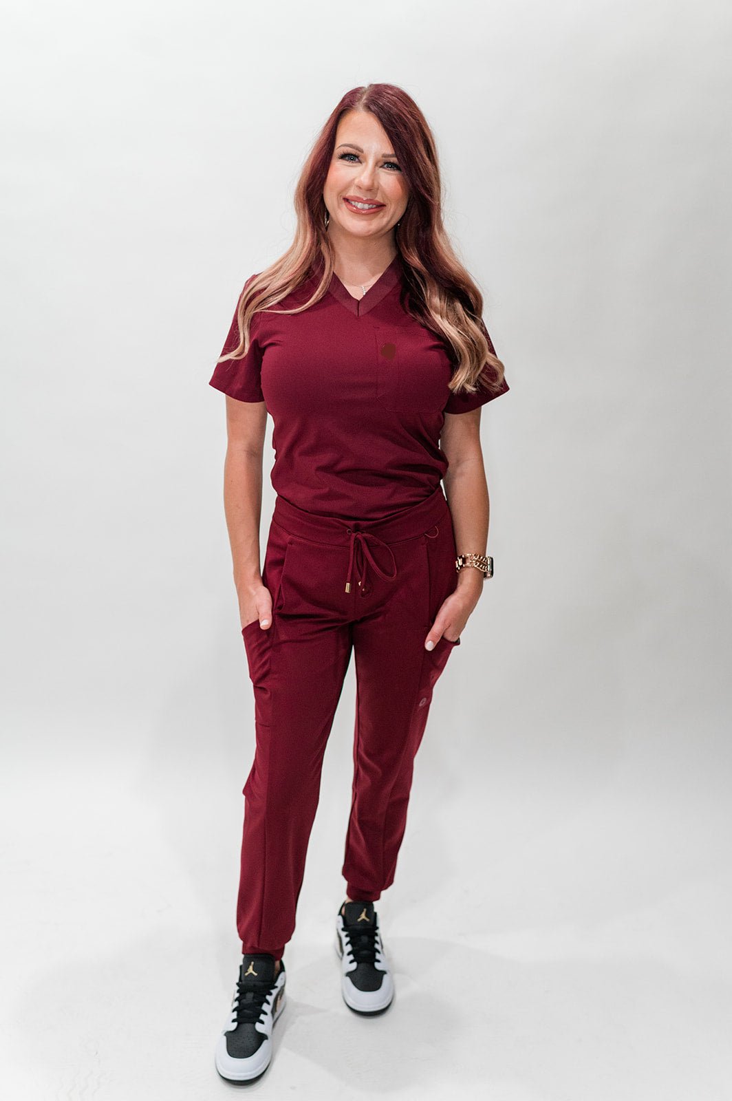 Women's Burgundy V-Neck Scrub Top