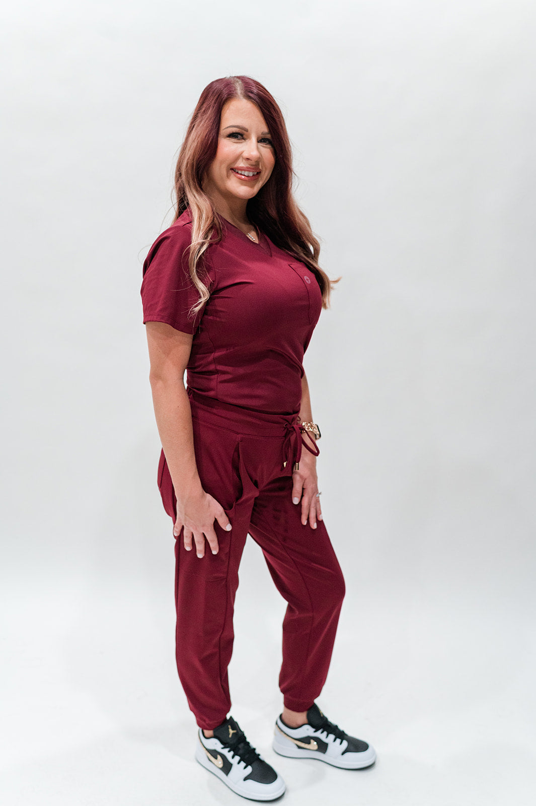 Women's Burgundy V-Neck Scrub Top