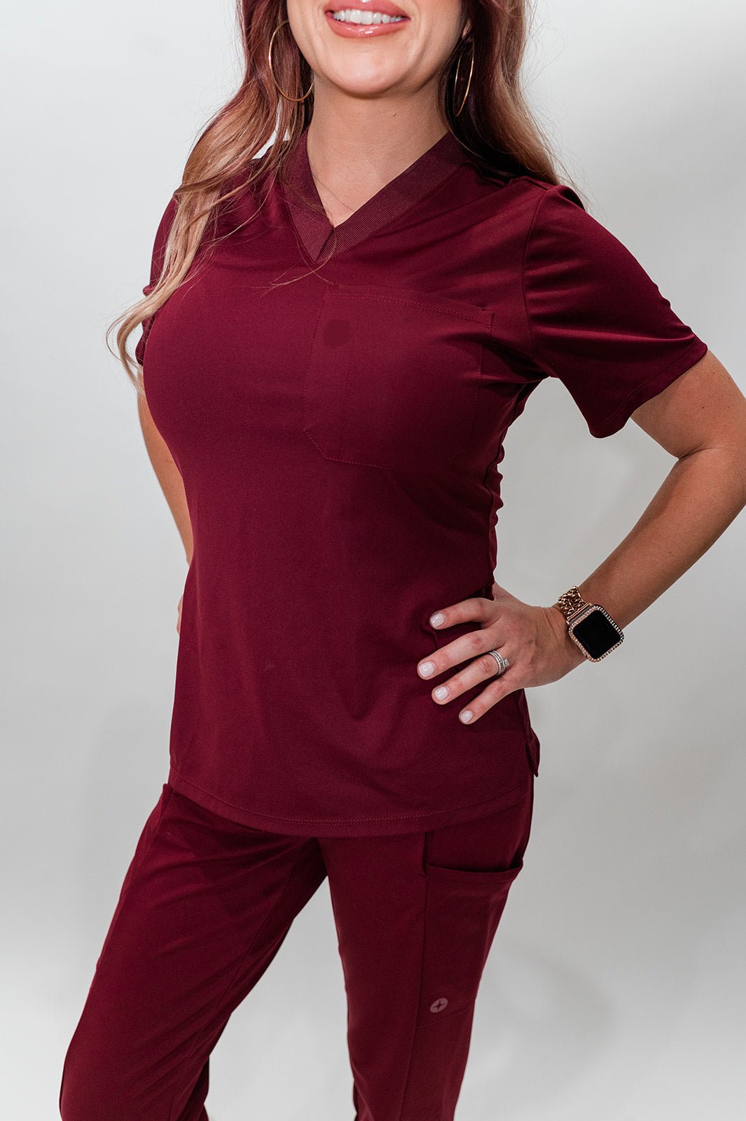 Women's Burgundy V-Neck Scrub Top