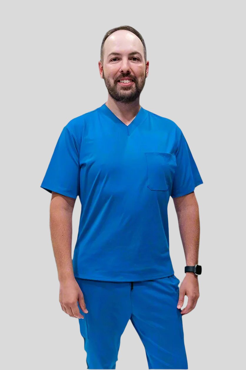 Men's Cobalt Blue V-Neck Scrub Top