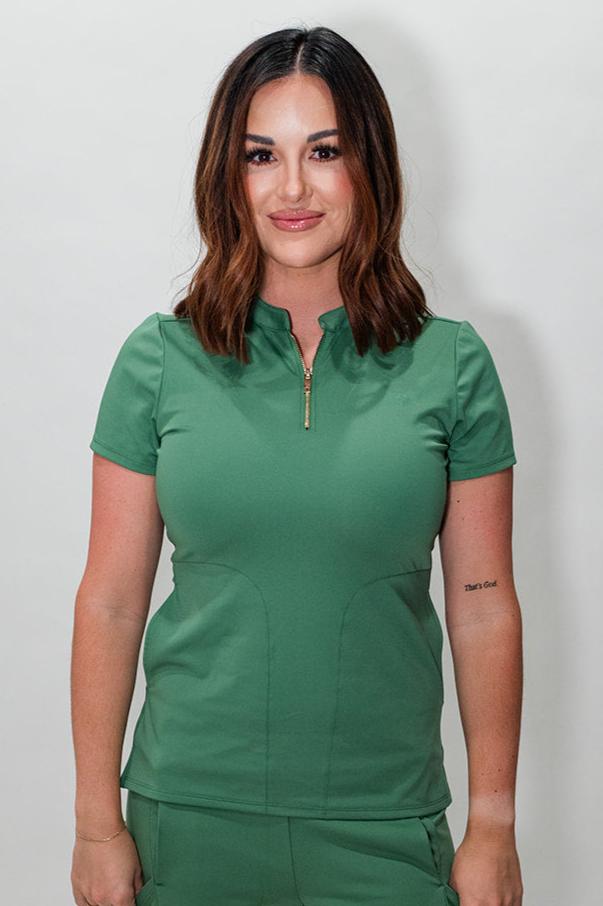 Women's Half Zip Scrub Top - Green