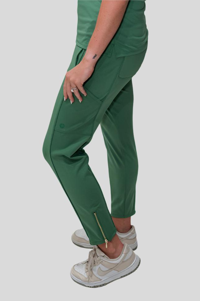 Women's High Waisted, Straight Leg Zip Scrub Pants - Green