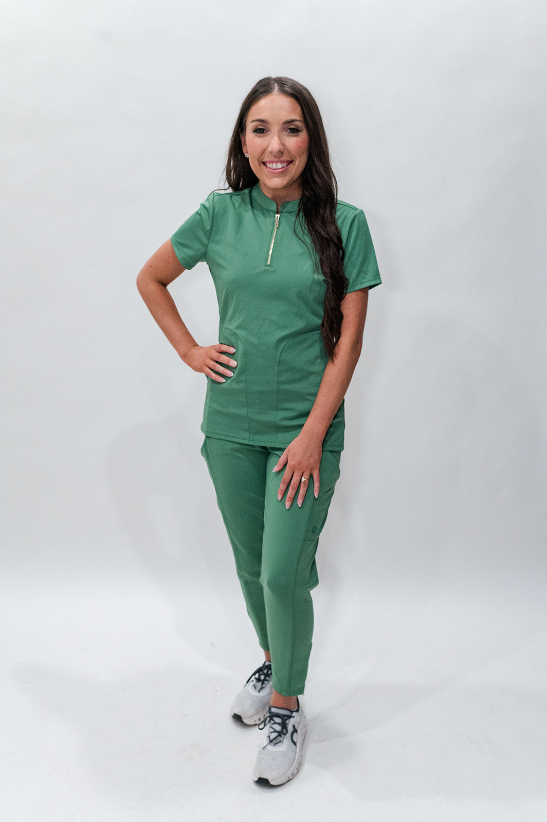 Women's Half Zip Scrub Top - Green