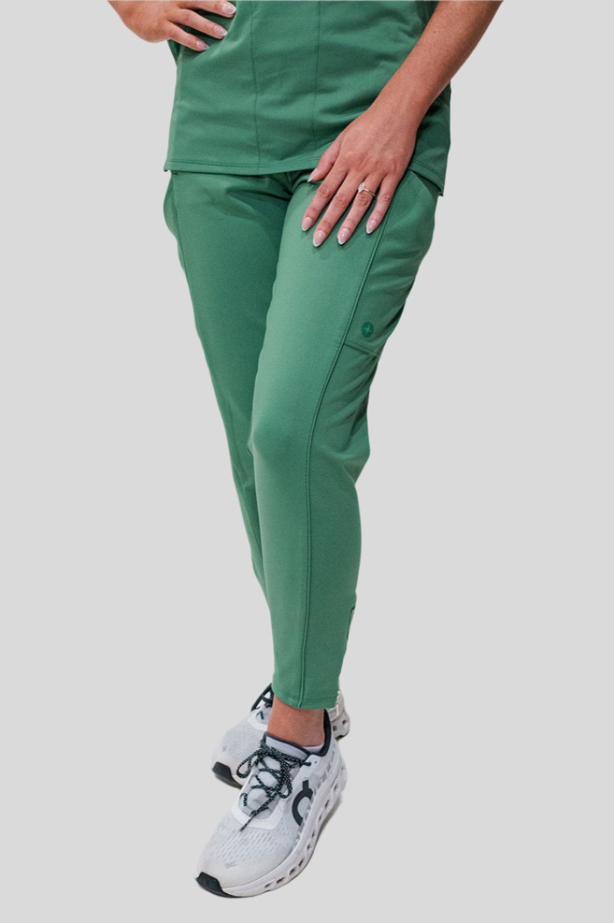 Women's High Waisted, Straight Leg Zip Scrub Pants - Green