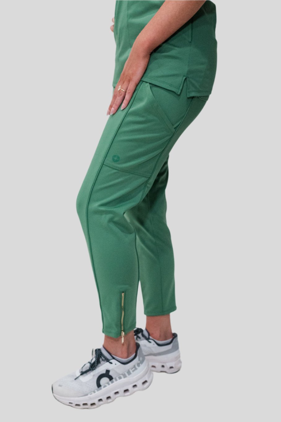 Women's High Waisted, Straight Leg Zip Scrub Pants - Green