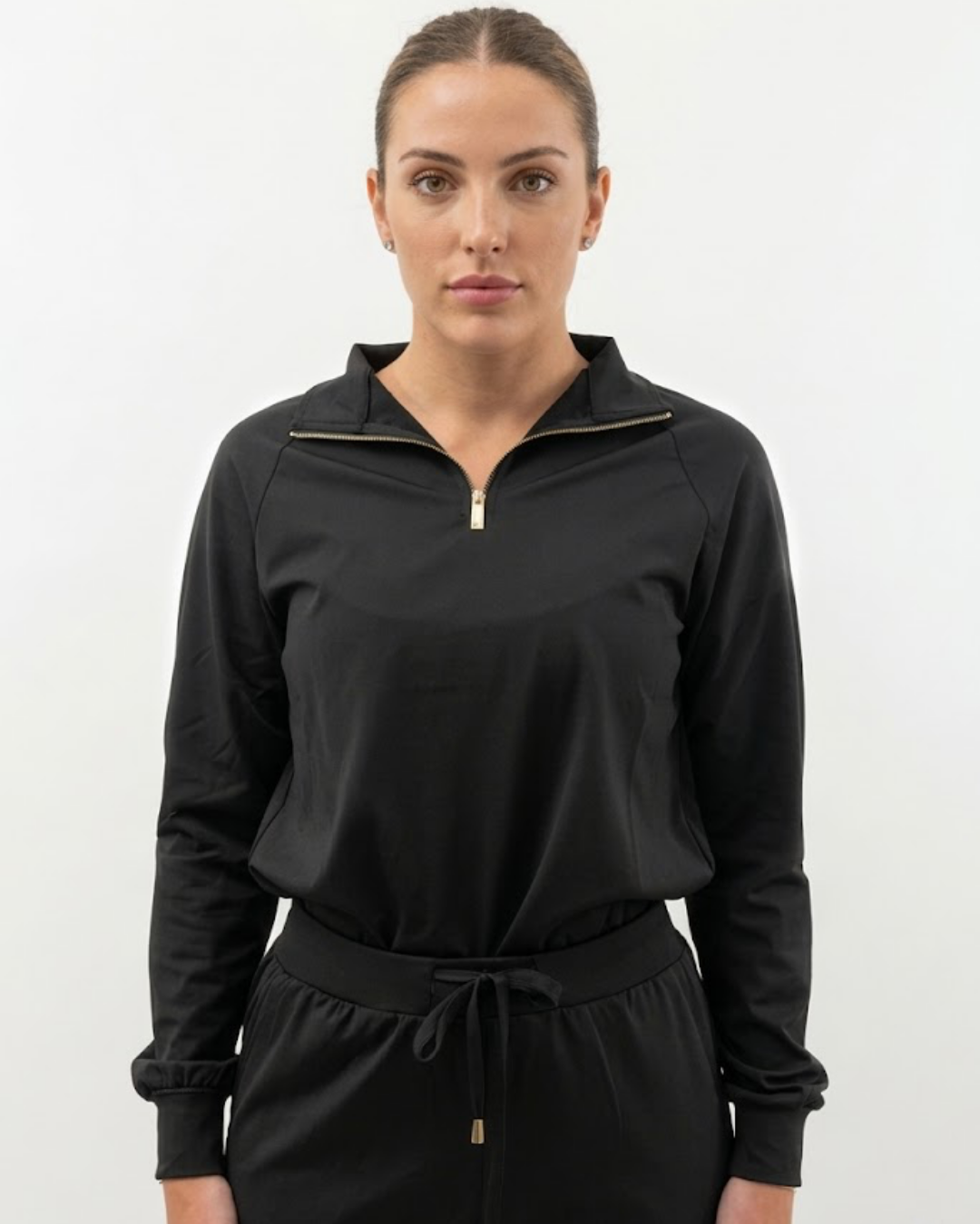 Women's Scrub Active Pullover - Black & Gold Details
