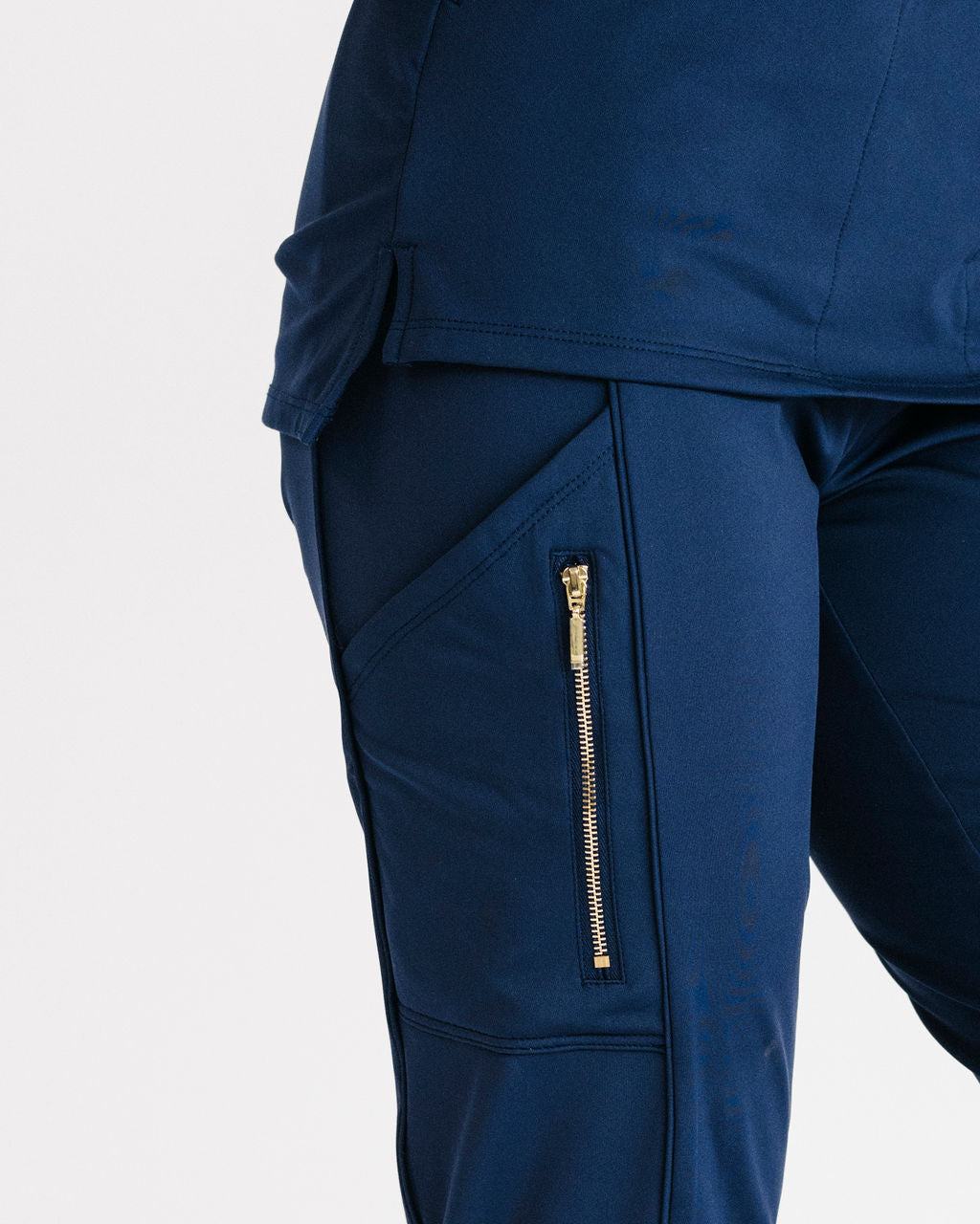 gold zipper scrub pants