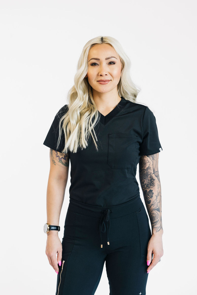 black scrub top
